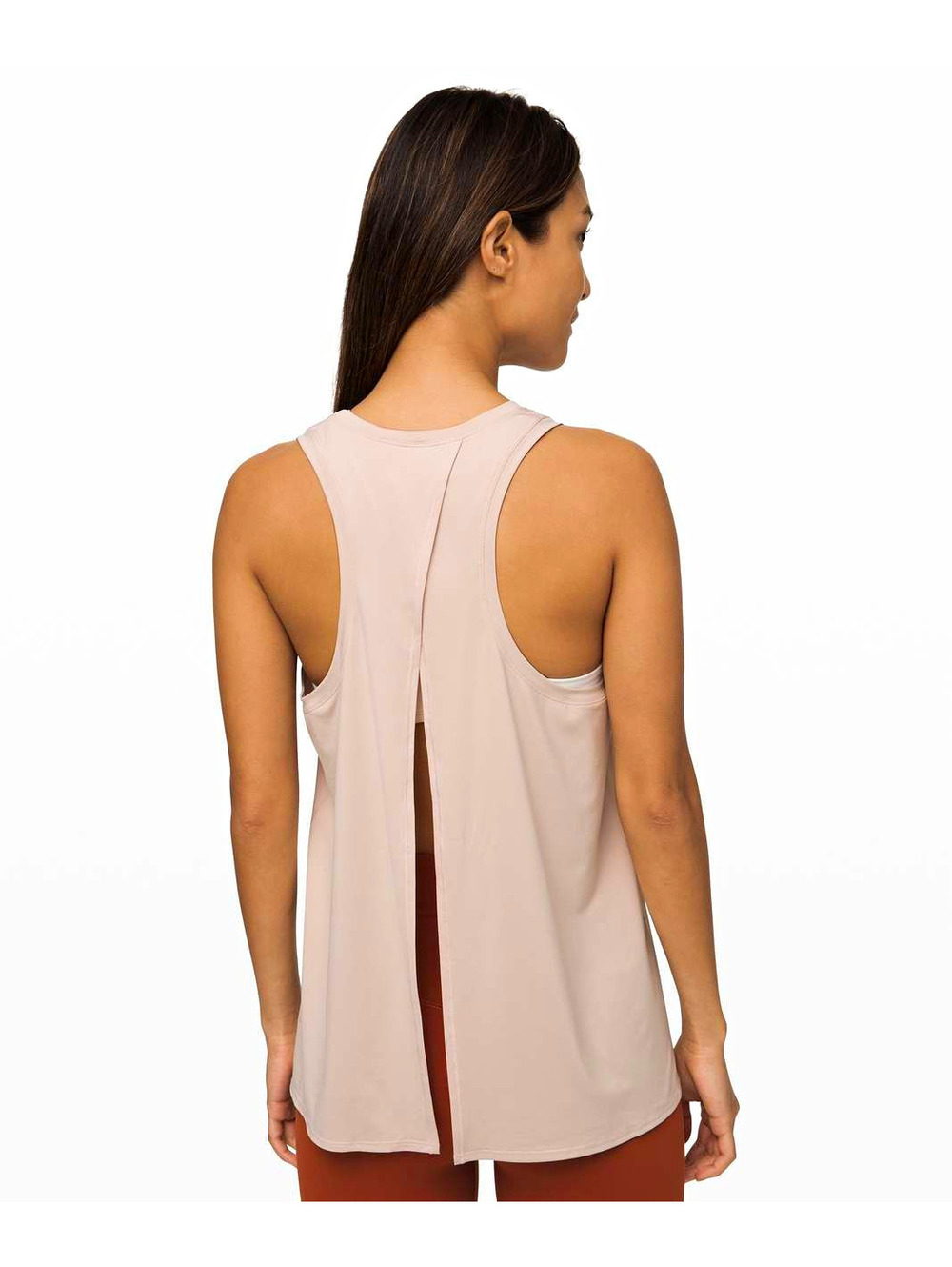 lululemon beige Racerback Split Back Crew Neck Stretch Tank Sz S EUC #1063